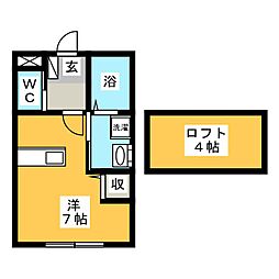 ＯＮＥ　ＢＥＬＬ 2階ワンルームの間取り