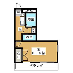 レジデンス北町 2階1Kの間取り