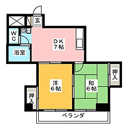 サンライズ61 2DKの間取図画像