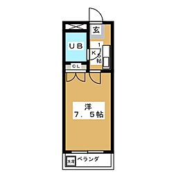 メビウスコート国立 1Kの間取図画像