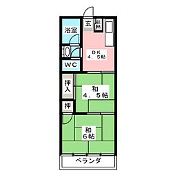 市川マンション 2DKの間取図画像