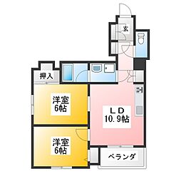 グランシャリオ国立 2DKの間取図画像