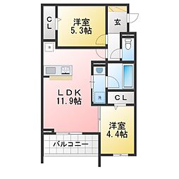 国分寺市東恋ヶ窪2丁目アパート 2LDKの間取図画像
