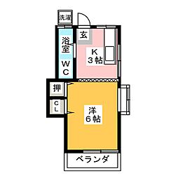 細江荘 1Kの間取図画像