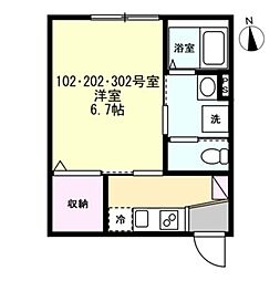 ベイルーム相模原ファイン 1Kの間取図画像