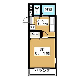 カームネスト2 1Kの間取図画像