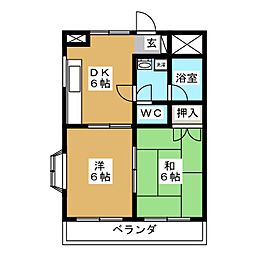 レールサイドヒルズ 2DKの間取図画像