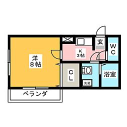 エルレーブ2 1Kの間取図画像