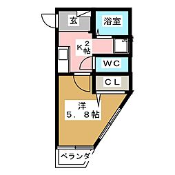 カームネスト 1Kの間取図画像