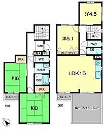 平城朱雀第二住宅45棟 4LDKの間取図画像