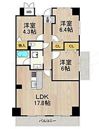インプルーブ緑地公園 3LDKの間取図画像