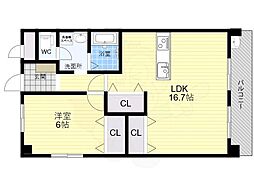 カーサグランデ江坂 1LDKの間取図画像