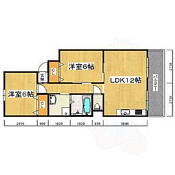 第2マンション寺直 2LDKの間取図画像