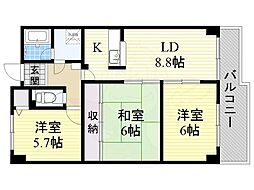 センチュリー上山手 3LDKの間取図画像