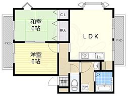 サンガーデン安倉B棟 2LDKの間取図画像
