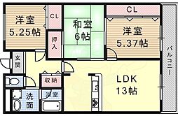 シェリール昆陽 3LDKの間取図画像