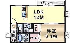 LaValeur伊丹 1LDKの間取図画像