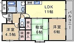 ドミール昆陽 3LDKの間取図画像