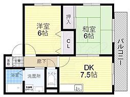 オンゼハウス金岡B棟 2DKの間取図画像