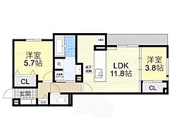 大阪市淀川区三津屋南2丁目マンション 2LDKの間取図画像
