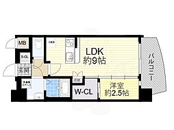 プレサンス江坂ベルフィーヌ 1LDKの間取図画像