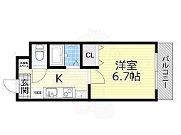 フローライト新大阪 1Kの間取図画像