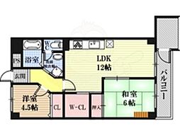 八戸ノ里グランドマンションA棟 2LDKの間取図画像