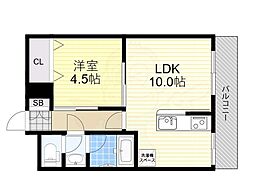 ウィンドヒル三国 1LDKの間取図画像