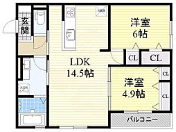 クレストK 2LDKの間取図画像