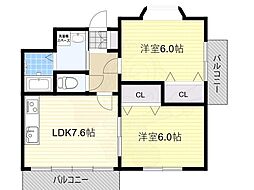 グレース藤田 2LDKの間取図画像