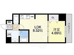 Halu江坂東 1LDKの間取図画像