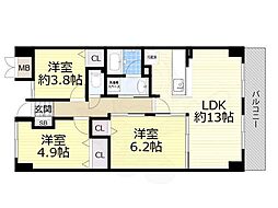 インプルーブ緑地公園 3LDKの間取図画像