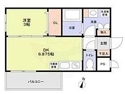 ルビアス柴島 1DKの間取図画像