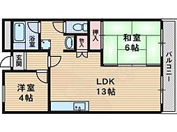 生島リバーサイドマンションA棟 2LDKの間取図画像