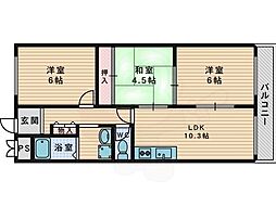 香里ケ丘2番館 3LDKの間取図画像
