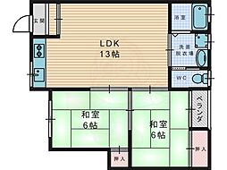 澤田マンションB棟 2LDKの間取図画像