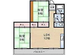 第2ハイツ武庫庄 2LDKの間取図画像