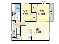ルミエール野間北 2LDKの間取図画像