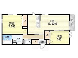 ルミエール野間北 2LDKの間取図画像
