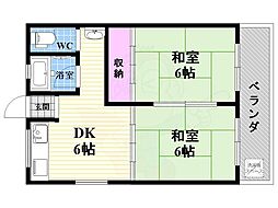 ヴィラ東田 2DKの間取図画像