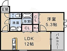 リレント武庫之荘 1LDKの間取図画像