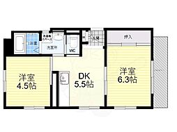 武庫之荘グリーンハイツ 2DKの間取図画像