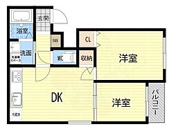 Grande Maison 武庫川 2DKの間取図画像