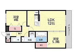 南塚口メディエートプラザ2 2LDKの間取図画像