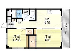 ビレッジハウス南清水タワー西棟 2DKの間取図画像