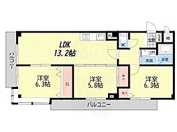 パレロワイヤル武庫之荘 3LDKの間取図画像