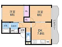 KYハイツ 2DKの間取図画像
