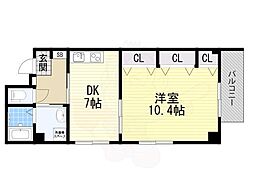 阪急宝塚本線 十三駅 徒歩10分の賃貸マンション 2階1DKの間取り