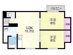 コーポラス寺内 2LDKの間取図画像