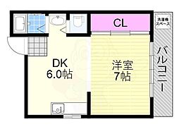 テルヤハイツ 1DKの間取図画像
